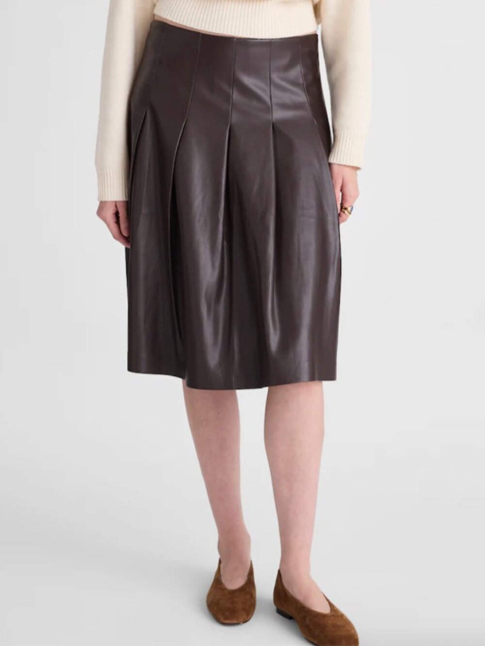 Madewell NWT Pleated Faux Leather Pleated Midi Skirt  in Brown - Size 4